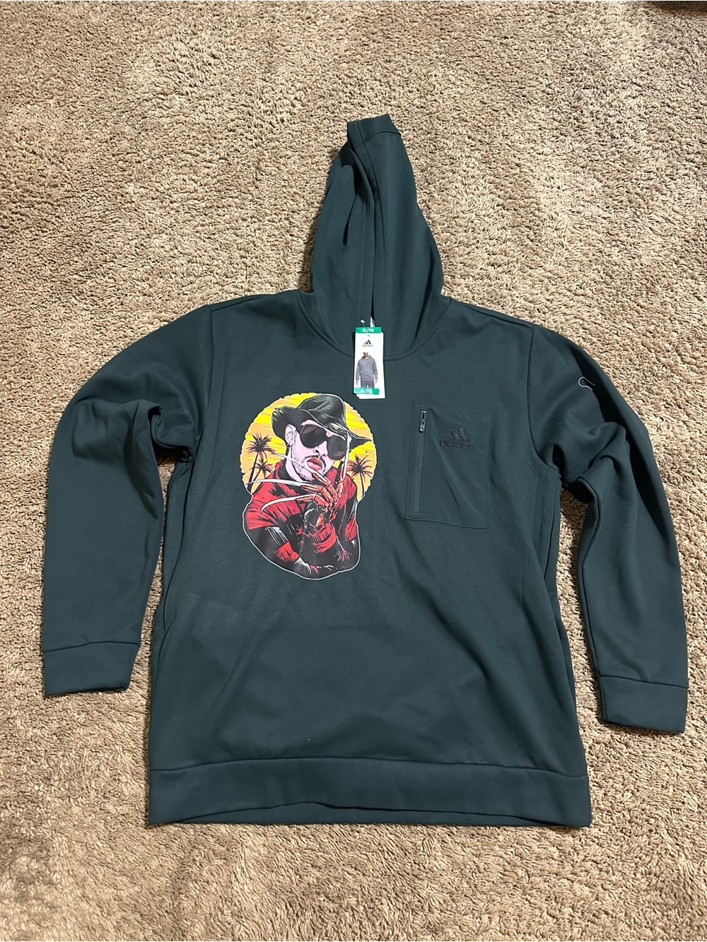 Vintage Adidas Bad Bunny “triple forest” hoodie 2026 size XL